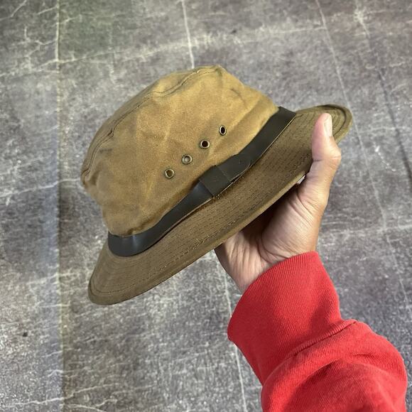 Men's Vintage 90's Filson USA Tin Cloth Packer Waxed Canvas Brown Hat Cap Sz L - Picture 1 of 4